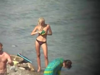 Topless blonde teen beach mov